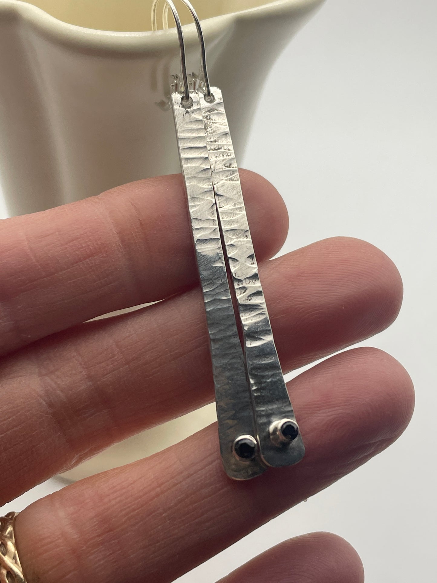 Sterling and Black Spinel Stick Earrings