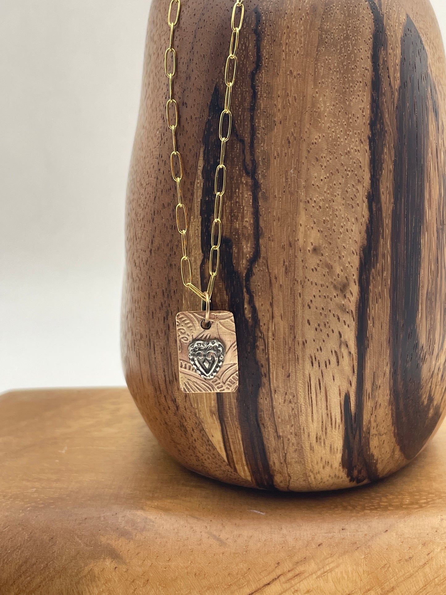 Embossed Heart on Gold Necklace