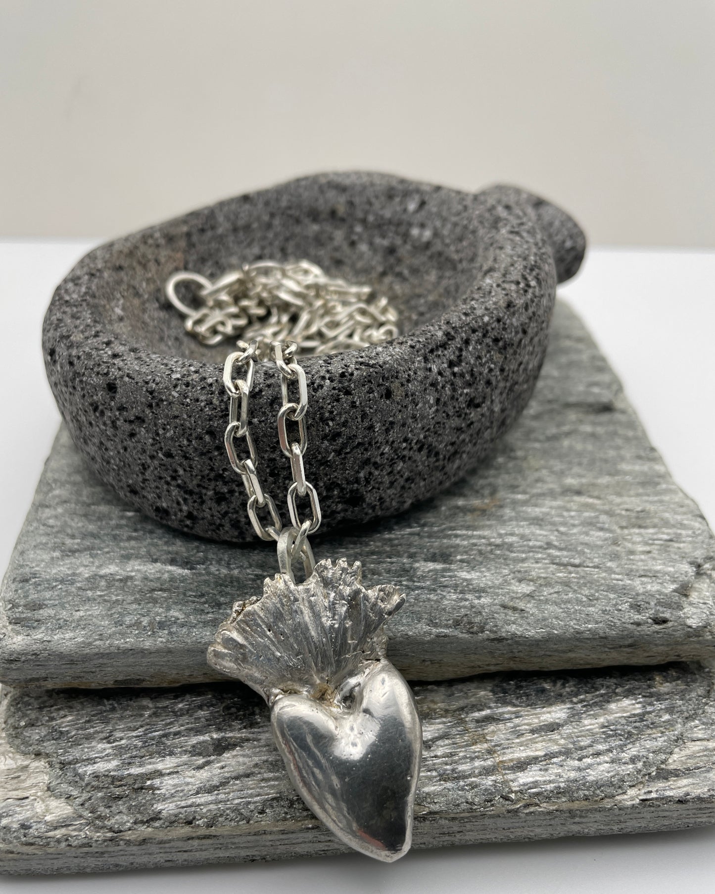 Hand-Forged Sterling Flaming Heart Necklace
