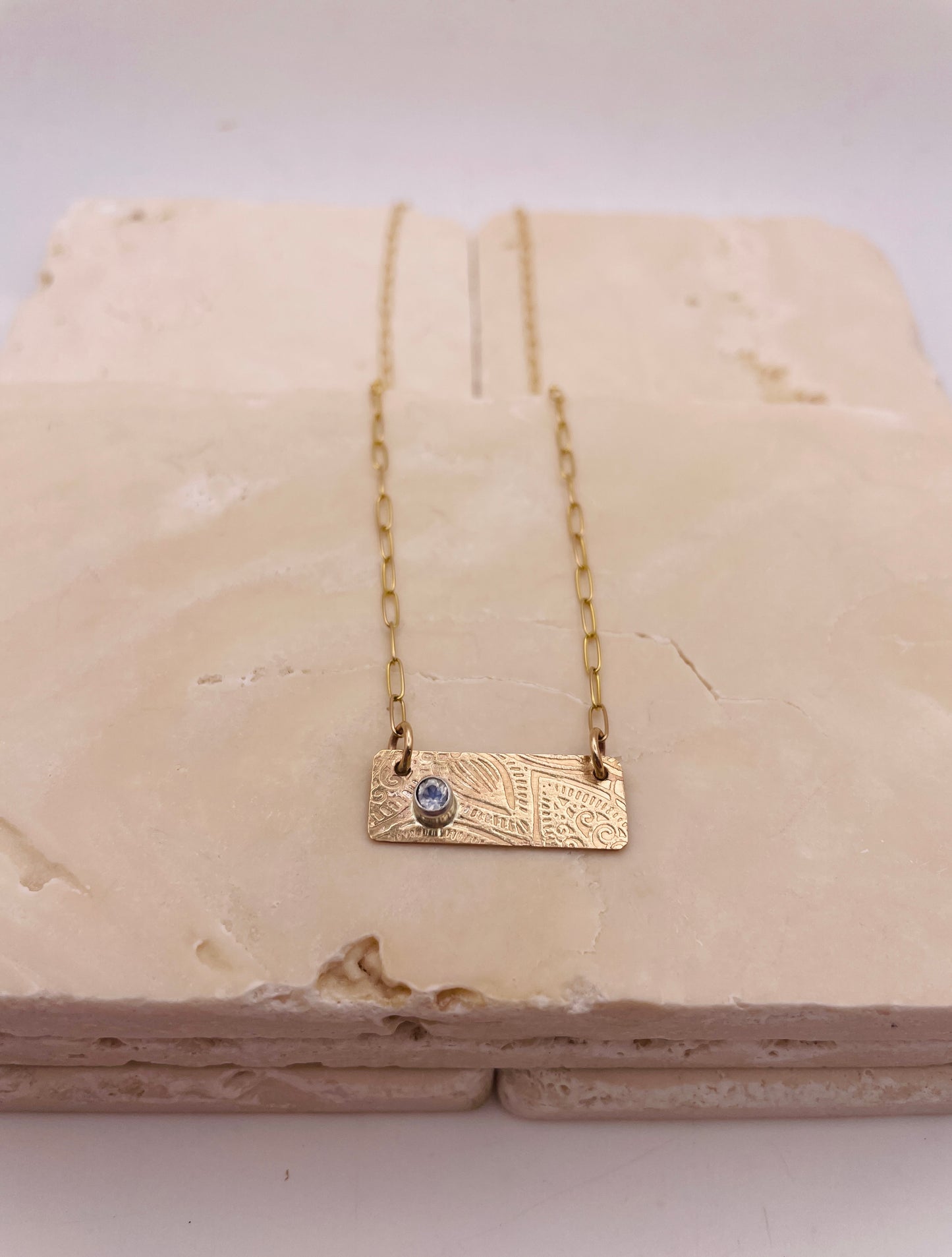 Gold and Moonstone Textured Bar Necklace