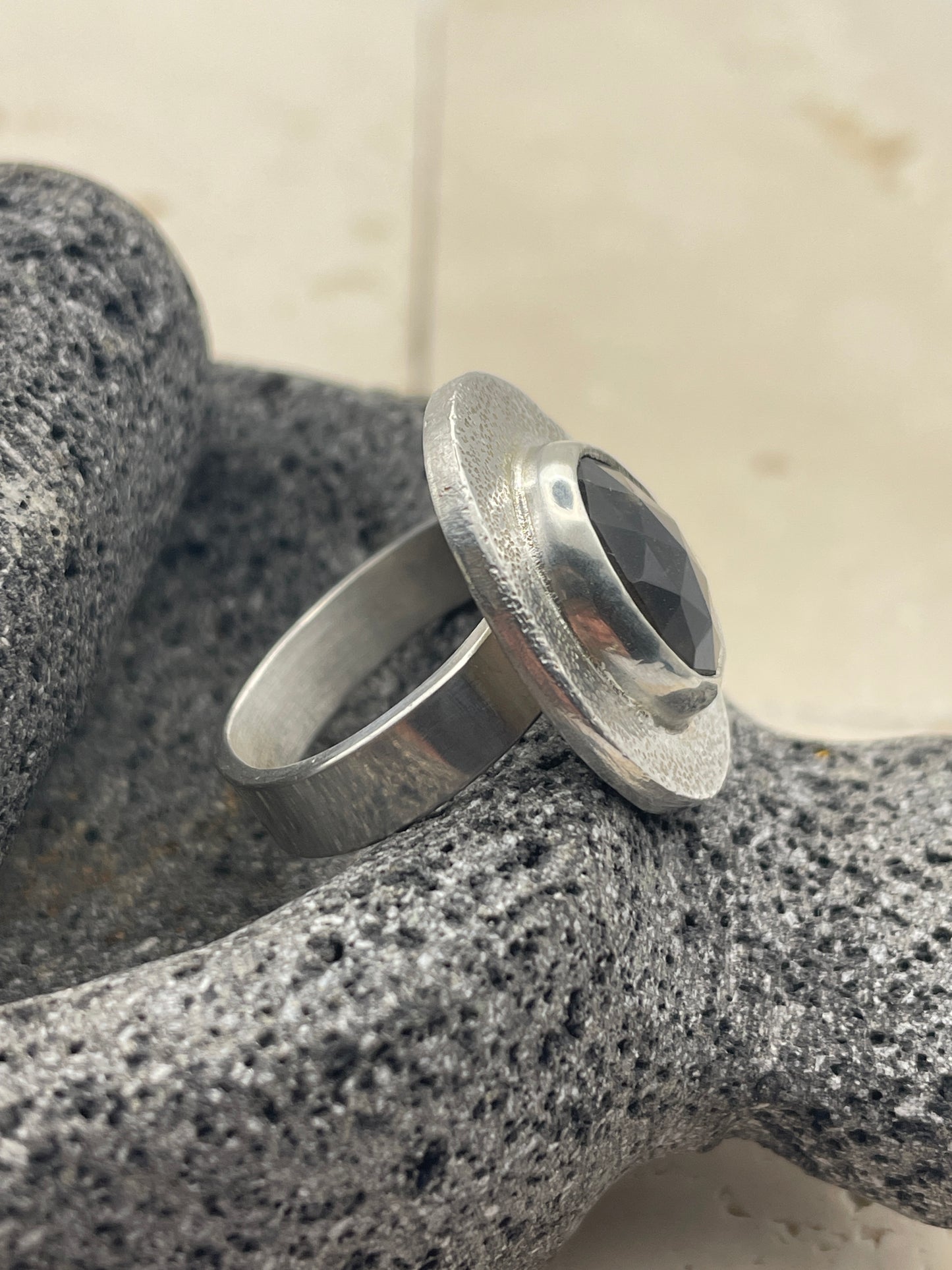 Super Chunky Grey Moonstone and Silver Ring