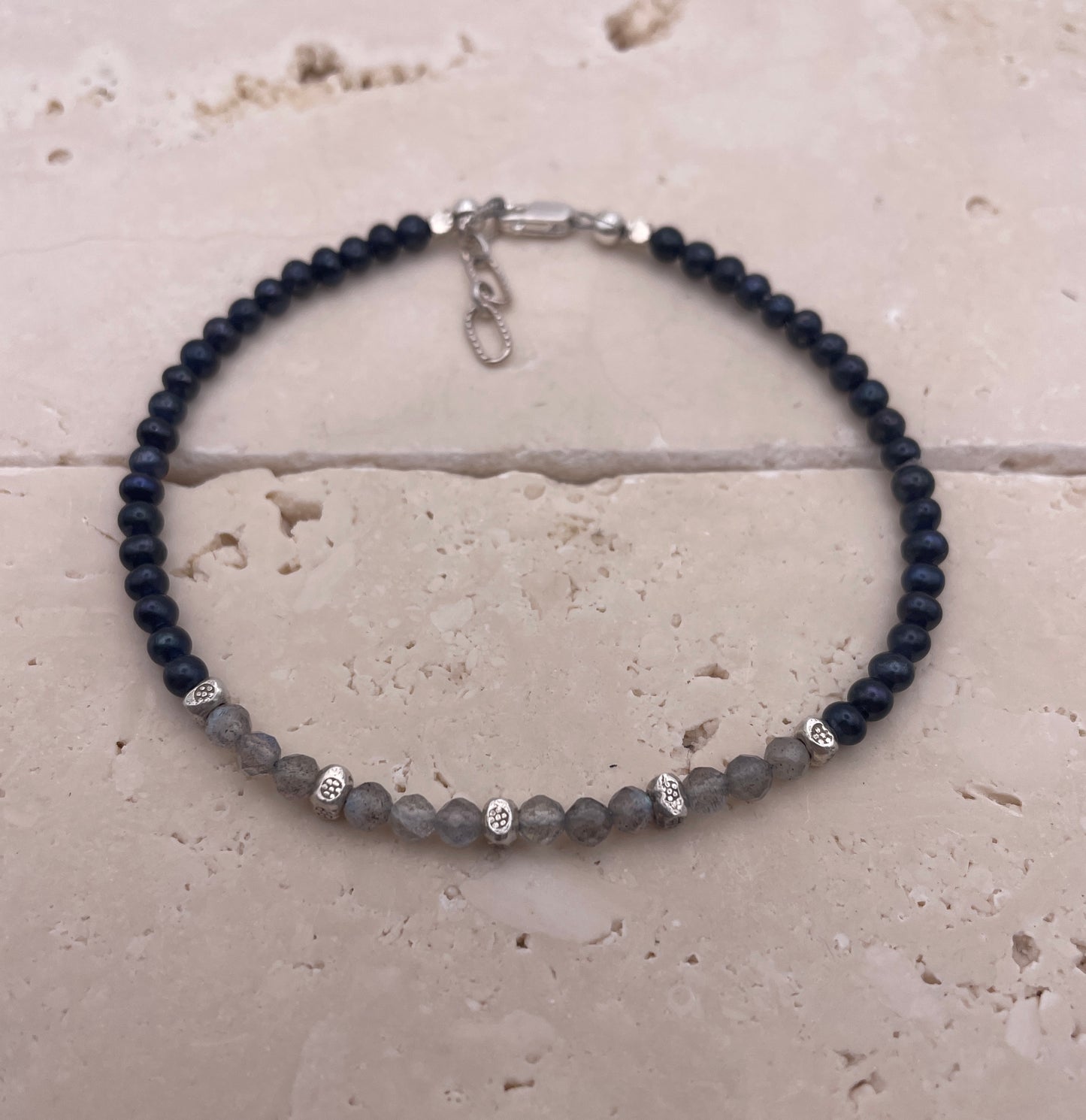 Blue Pearl, Labradorite and Thai Silver Bracelet