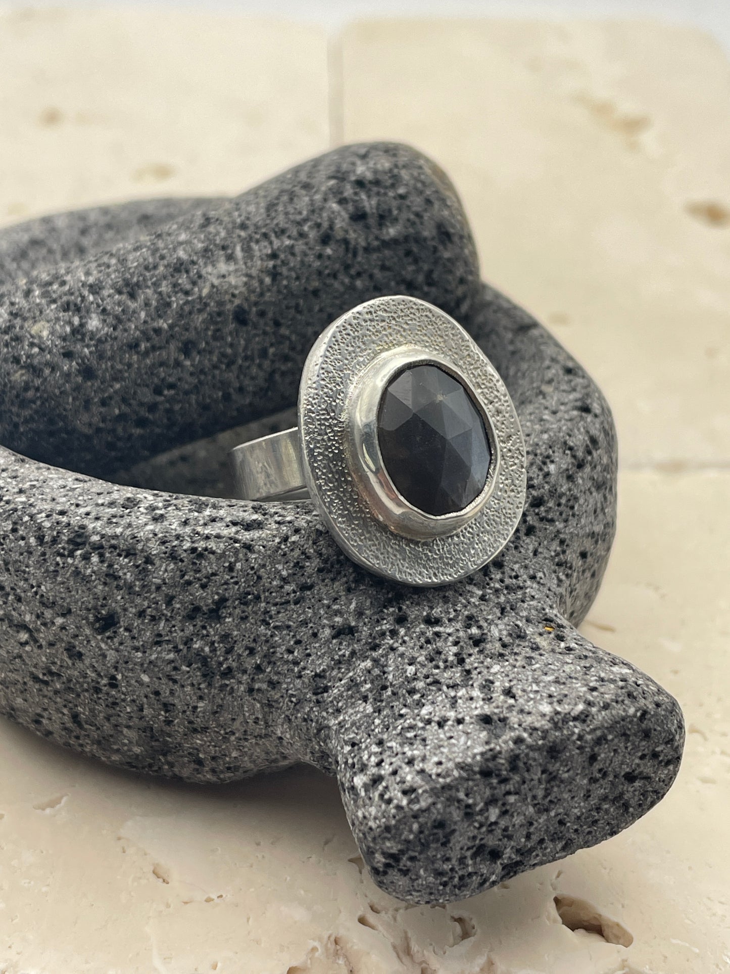 Super Chunky Grey Moonstone and Silver Ring