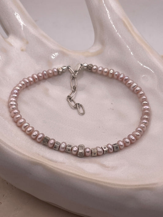 Pink Pearl and Thai Silver Bracelet