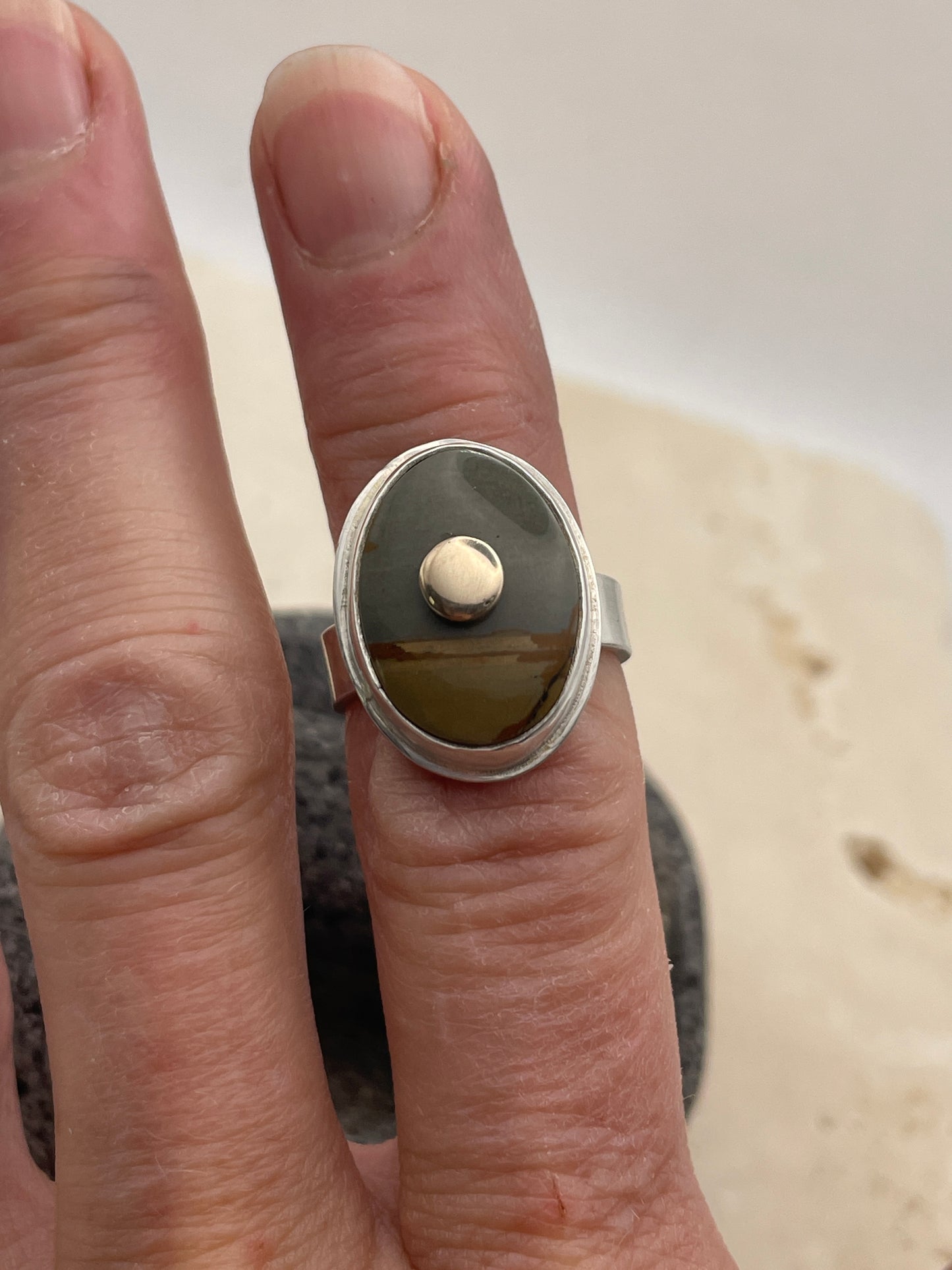 Sunrise Landscape Jasper Sterling and Gold Ring