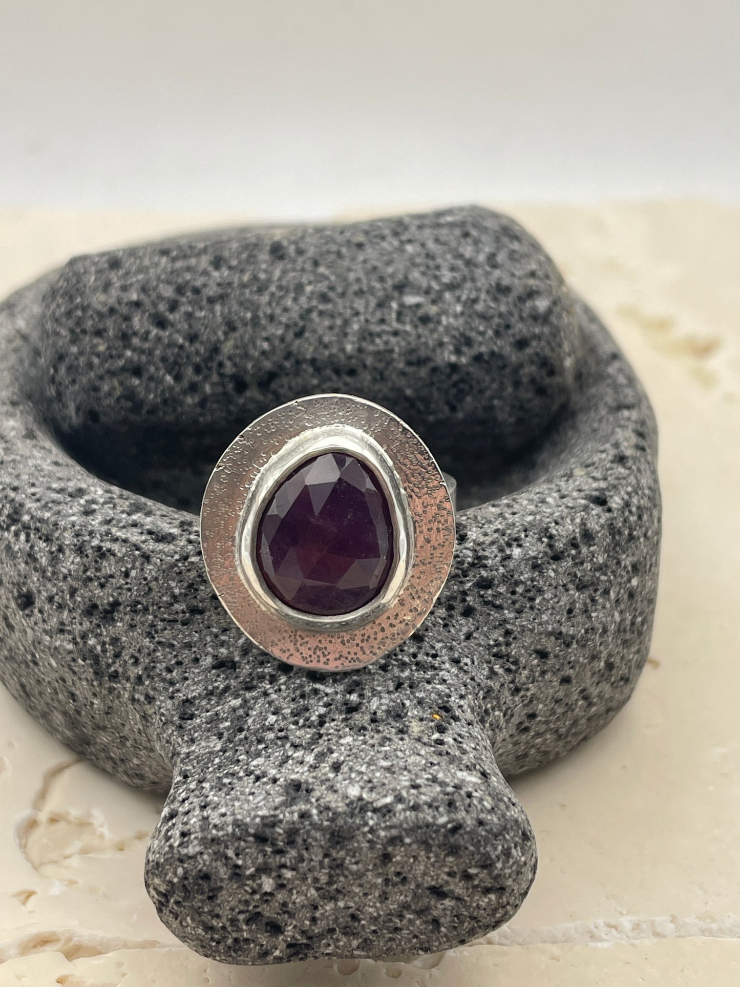 Rosy Pink Chunky Sapphire and Sterling Ring