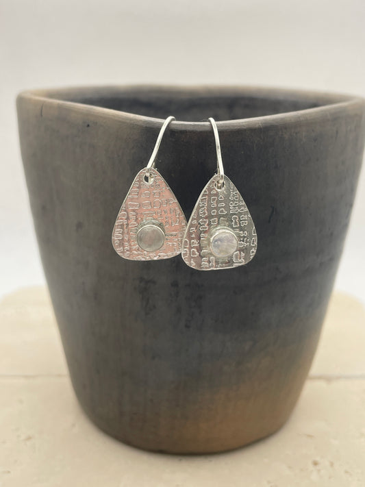 Moonstone and Linen Embossed Earrings