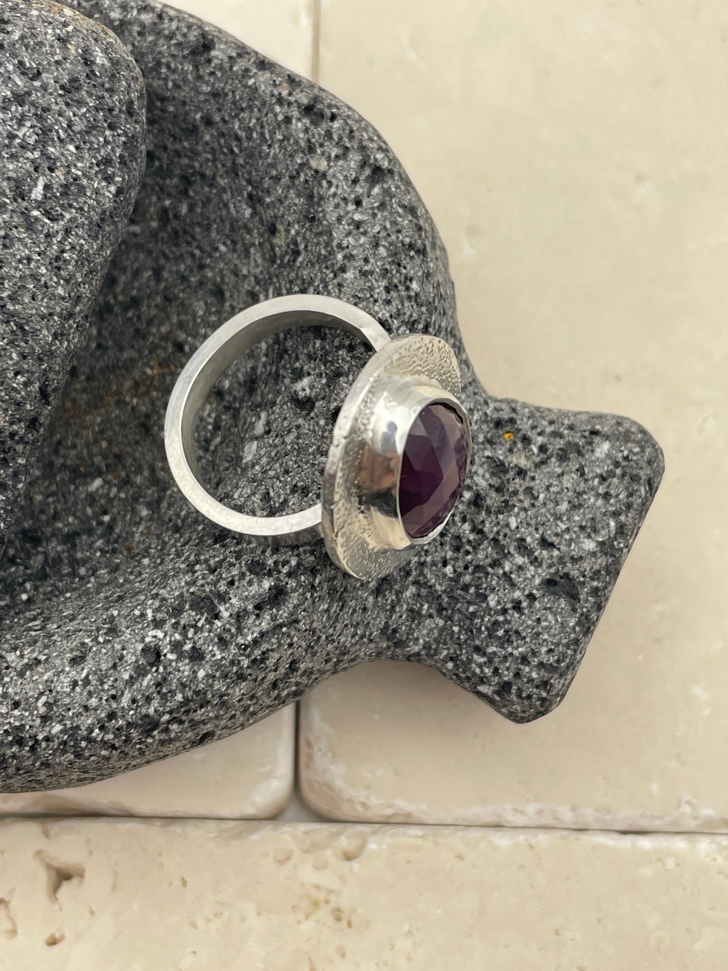 Rosy Pink Chunky Sapphire and Sterling Ring