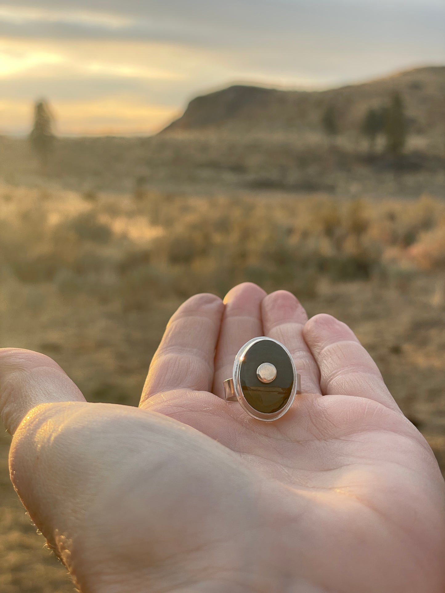 Sunrise Landscape Jasper Sterling and Gold Ring