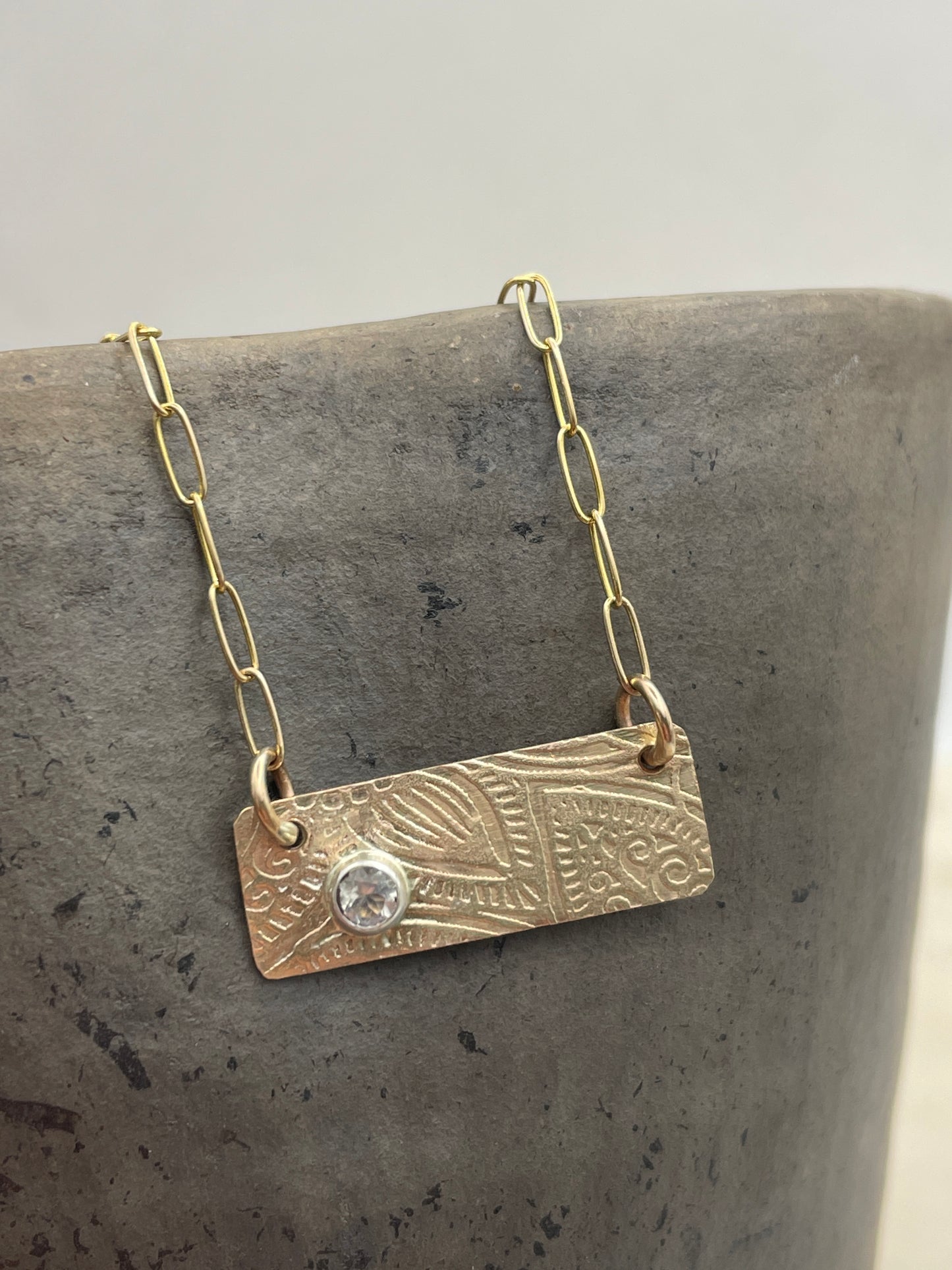 Gold and Moonstone Textured Bar Necklace