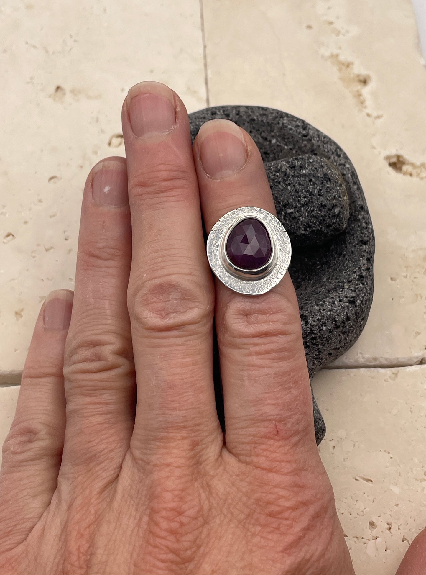 Rosy Pink Chunky Sapphire and Sterling Ring