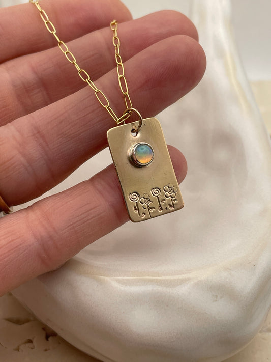 Springtime Gold and Opal Tab Necklace