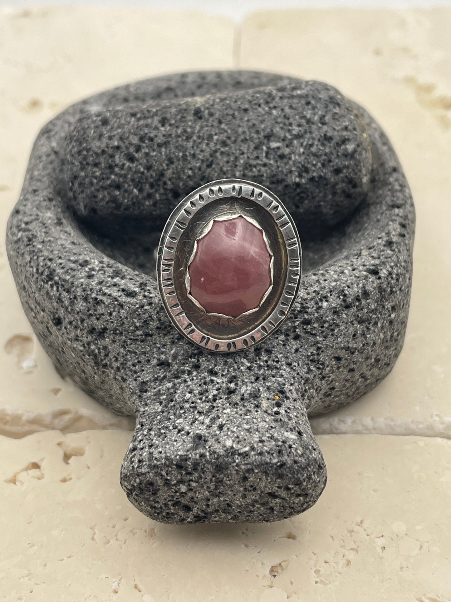 Pink Tourmaline and Sterling Picture Frame Ring