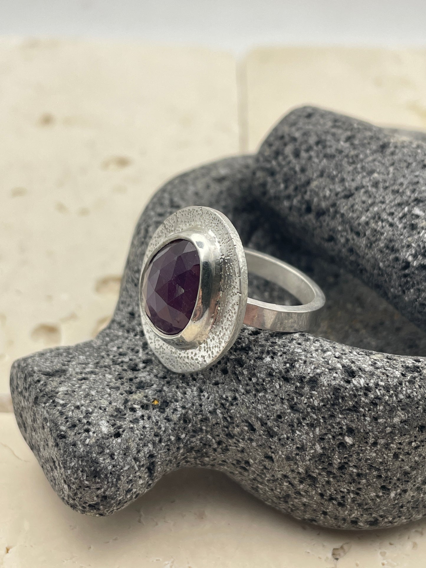 Rosy Pink Chunky Sapphire and Sterling Ring