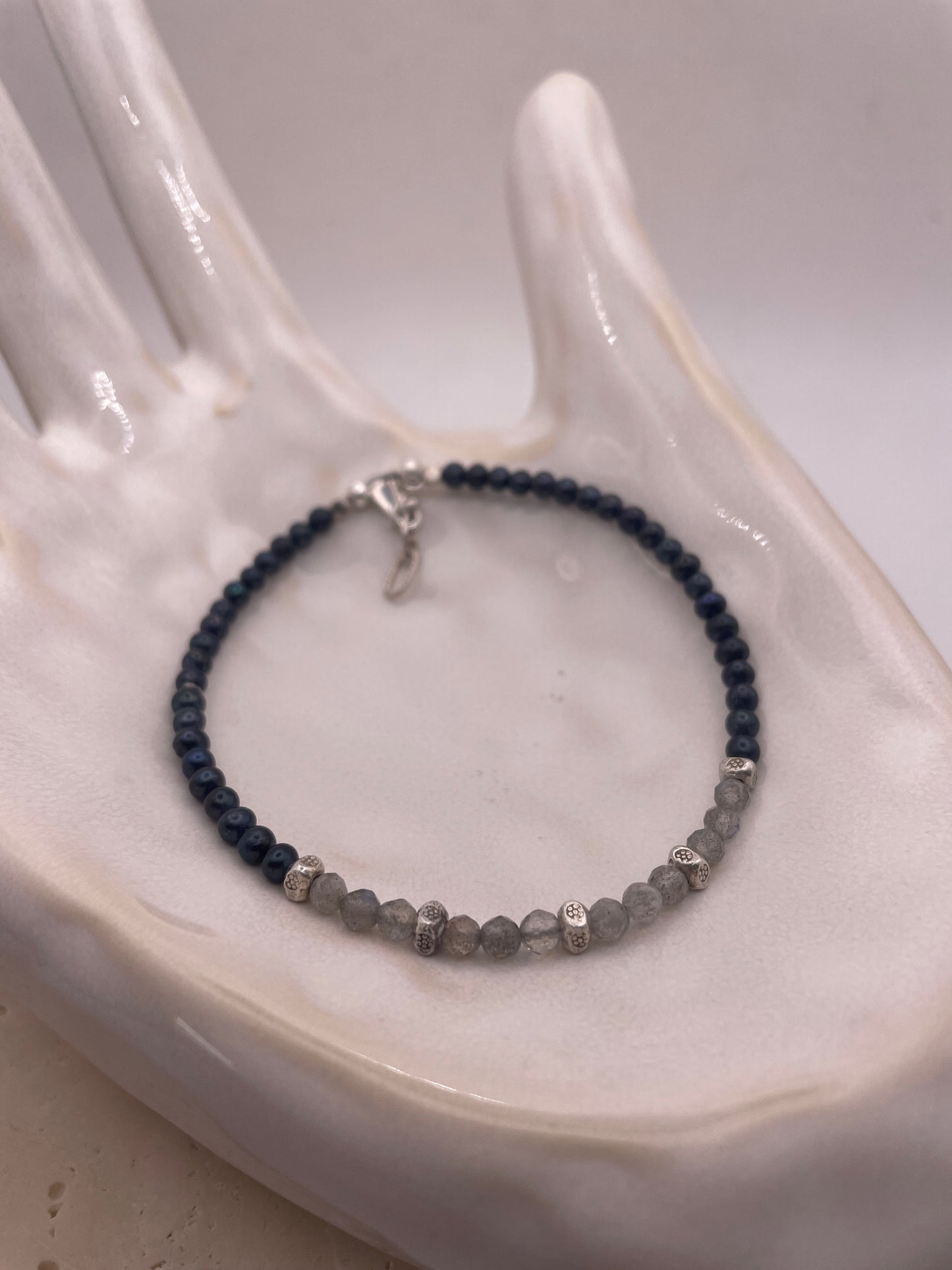 Blue Pearl, Labradorite and Thai Silver Bracelet