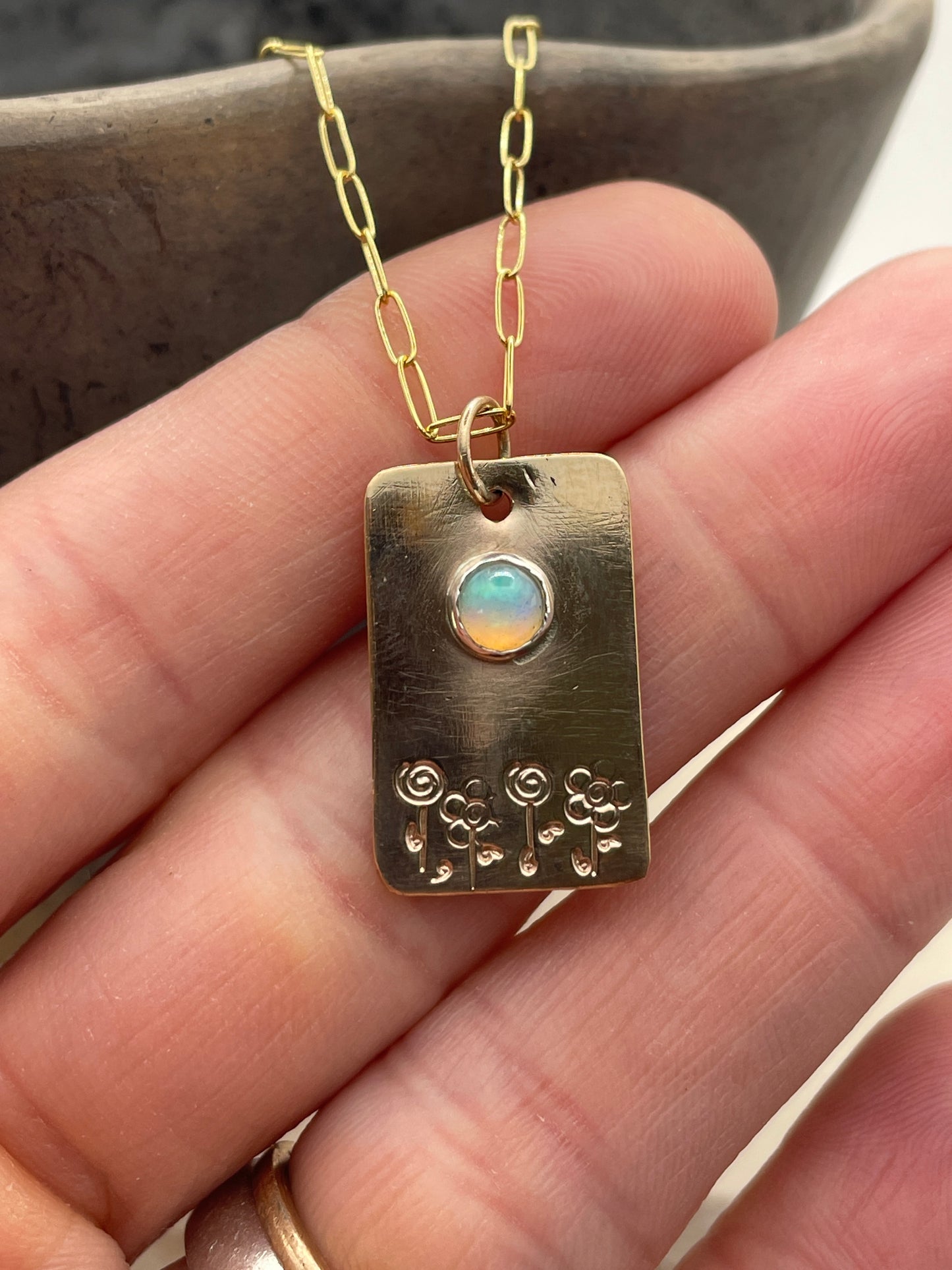 Springtime Gold and Opal Tab Necklace