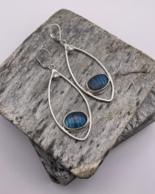 Labradorite Teardrop Sparkling Earrings