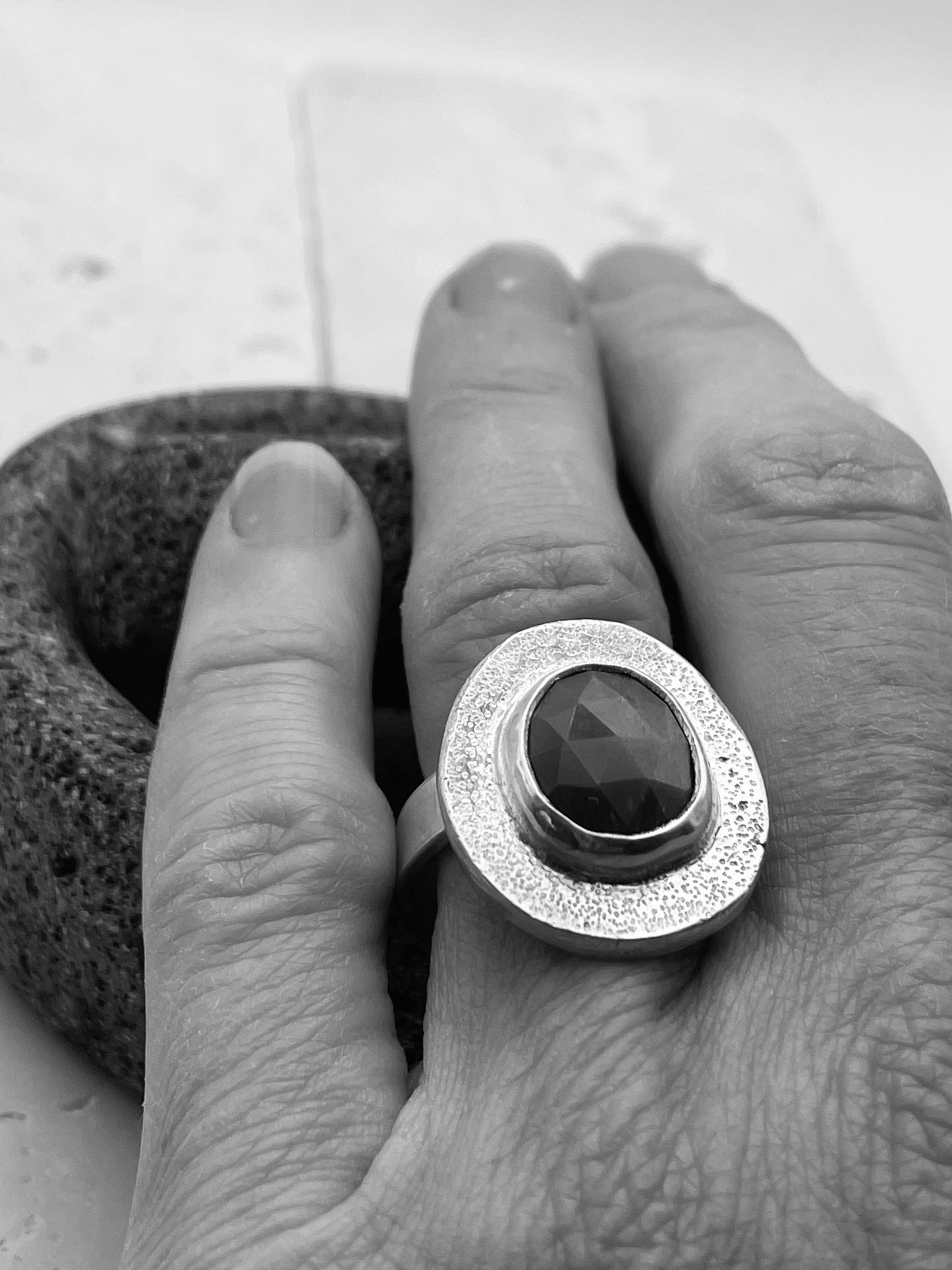 Super Chunky Grey Moonstone and Silver Ring