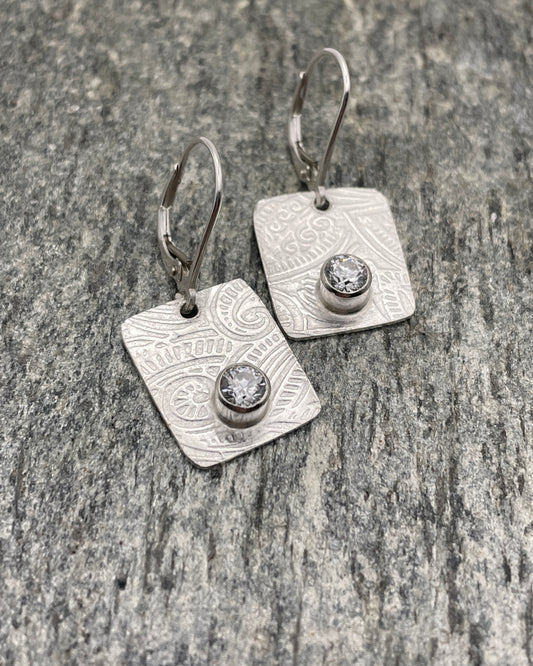 Embossed Sterling Tab Earrings