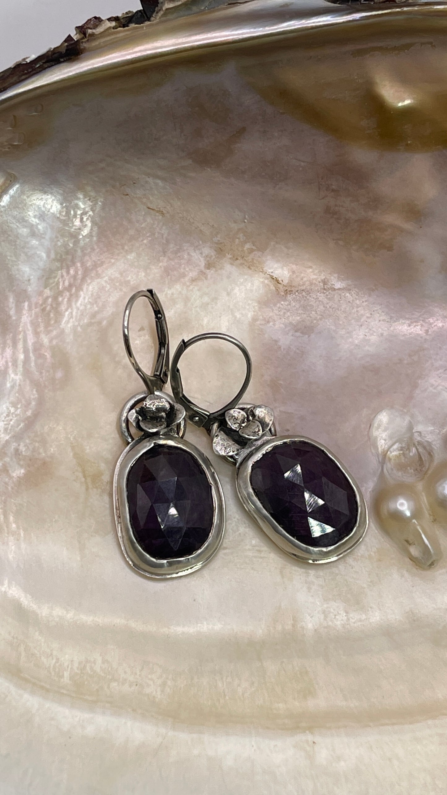 Plummy Purple Sapphire and Succulent Earrings