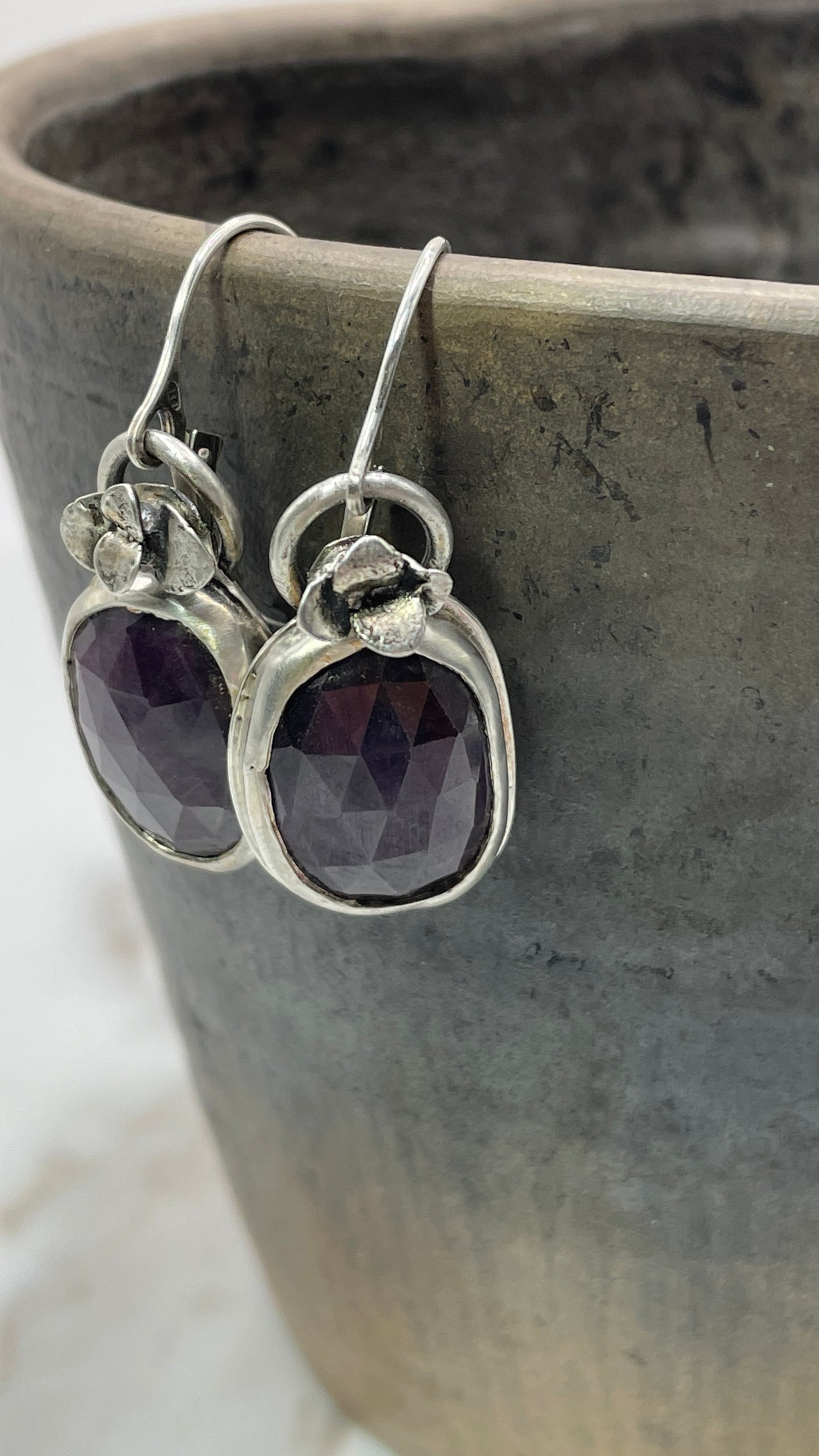 Plummy Purple Sapphire and Succulent Earrings