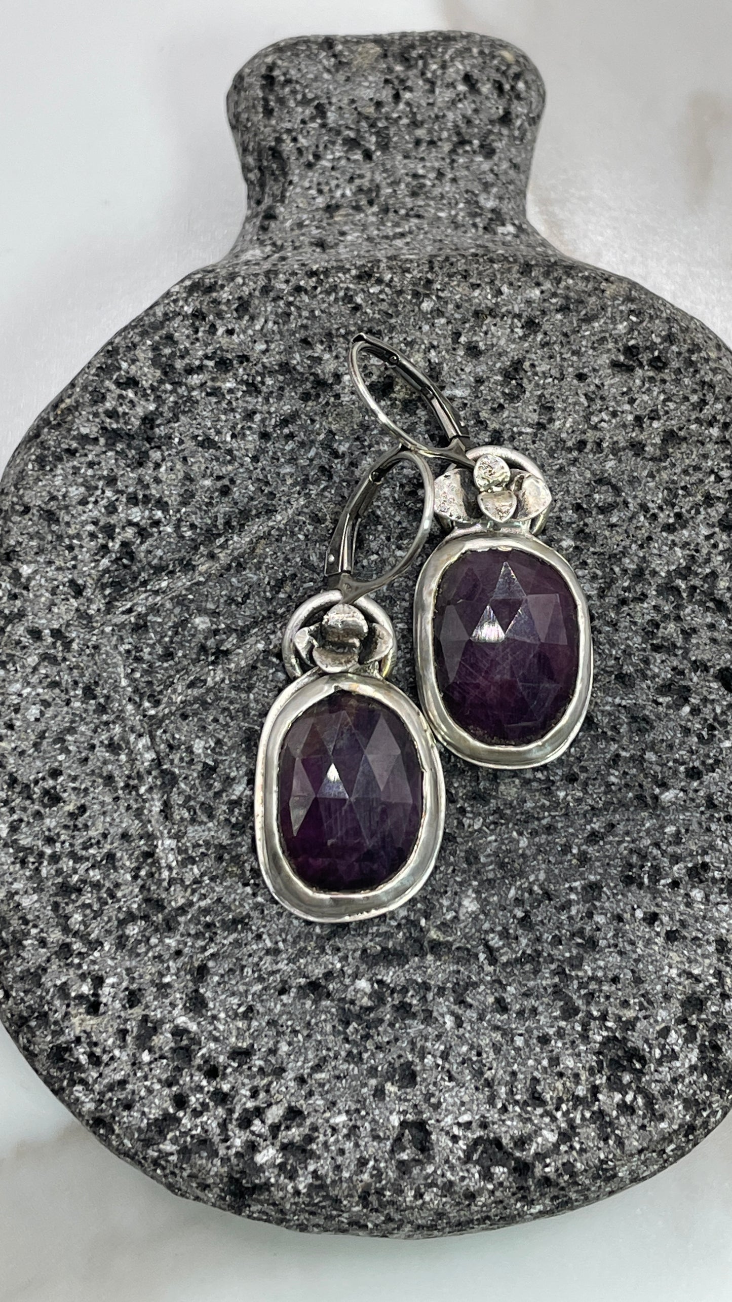 Plummy Purple Sapphire and Succulent Earrings