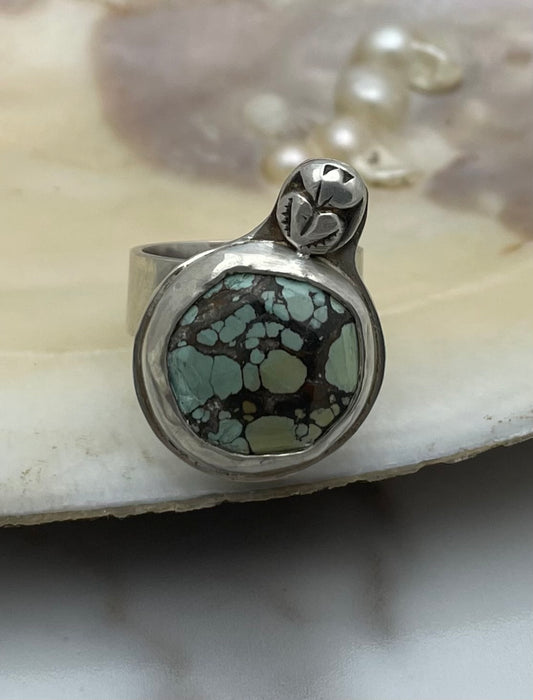 Faceted Turquoise and Sacred Heart Statement Ring