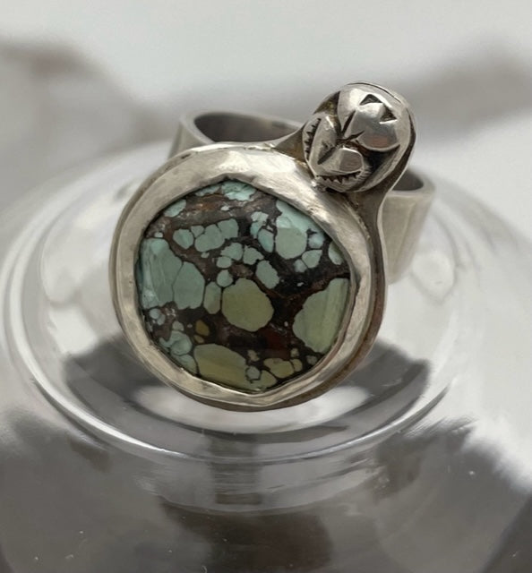 Faceted Turquoise and Sacred Heart Statement Ring