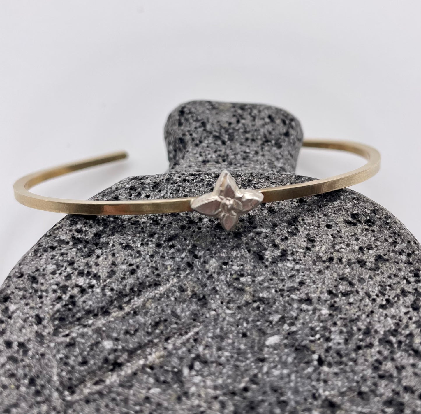 Bronze and Sterling Flower Skinny Cuff